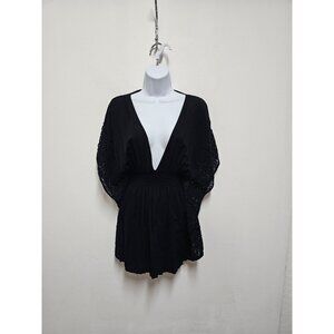 Victoria's Secret Women's Beach Coverup Black Crochet Trim Size Medium V Neck